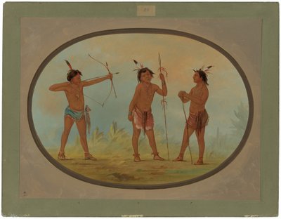 Tres guerreros shoshonee armados para la guerra de George Catlin