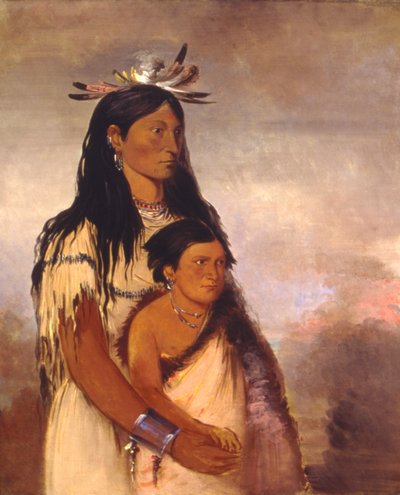 Túnk-aht-óh-ye, Thunderer, un Niño, y Wun-pán-to-mee, White Weasel, una Niña, 1834 de George Catlin