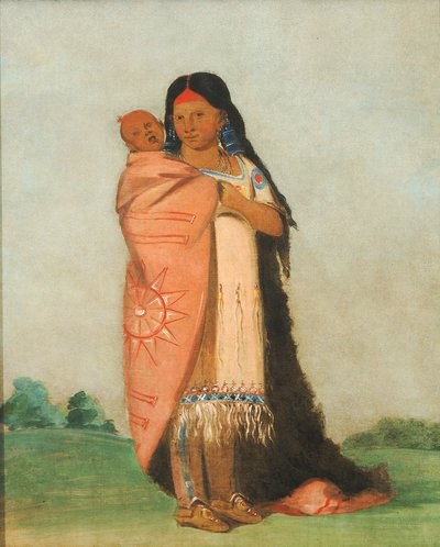 Tsee-moúnt, Gran Maravilla, llevando a su bebé en su manto, 1832 de George Catlin