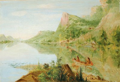 Vista sobre el río Wisconsin, Winnebago Shooting Ducks de George Catlin