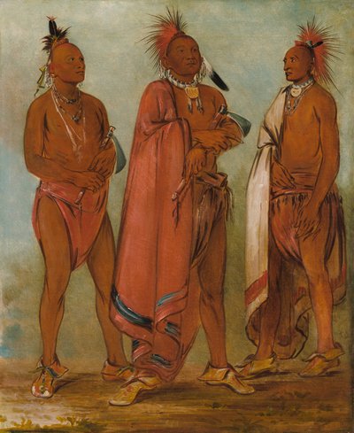 Wa-másh-ee-sheek, El que se lleva; Wa-chésh-uk, Guerra; Mink-chésk, Tres jóvenes distinguidos. de George Catlin
