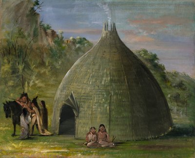 Cabaña Wichita, techada con hierba de la pradera, 1834-1835 de George Catlin