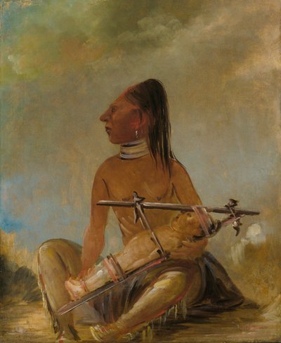Mujer y niño, mostrando cómo se aplastan las cabezas de los niños de George Catlin