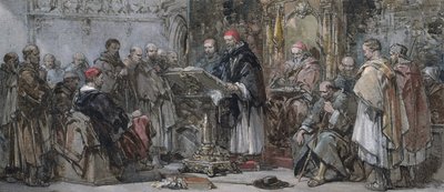 Una escena de vida monástica: Predicación en la iglesia de George Cattermole