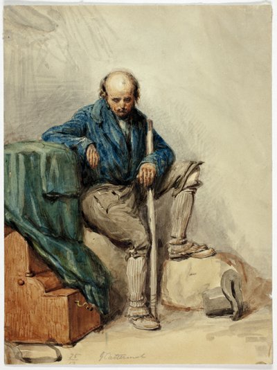 Hombre calvo sentado sobre sus pertenencias (anverso); Dama con vestido amarillo (reverso) de George Cattermole