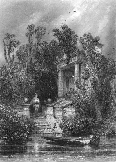 Escena de Fausto. Margarita se encuentra con Fausto en la casa de verano, c. 1870 de George Cattermole