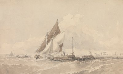 Barcazas y botes a vela en un mar agitado de George Chambers