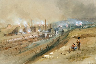 Ferrería de Dowlais (acuarela sobre papel) de George Childs