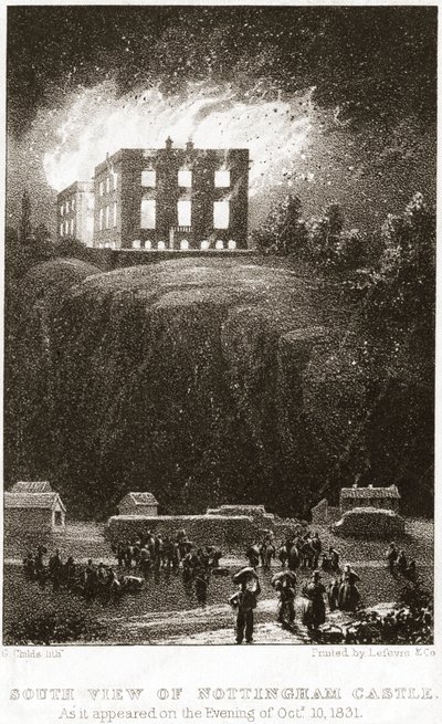 El castillo de Nottingham en llamas, visto desde el sur de George Childs