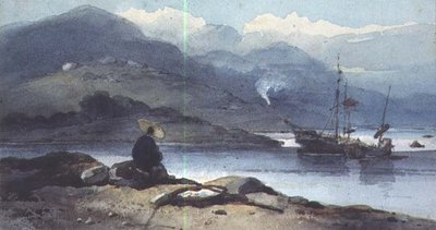 Un río chino con una figura en la orilla de George Chinnery