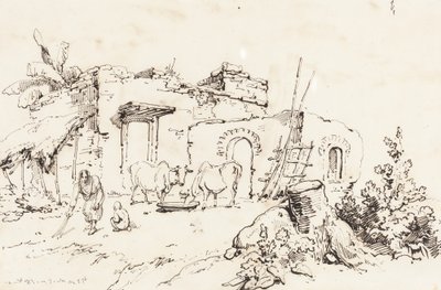Una Escena de Pueblo en India (verso) de George Chinnery