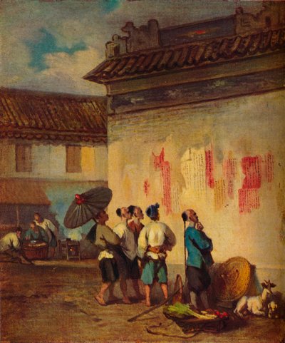 Coolies leyendo una proclamación, Macao, c1840 de George Chinnery