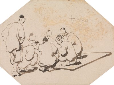 Grupo de siete hombres jugando de George Chinnery
