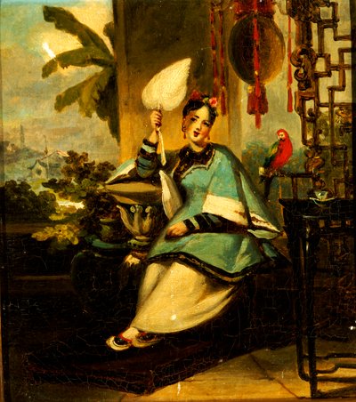 Retrato de una niña con un loro de George Chinnery