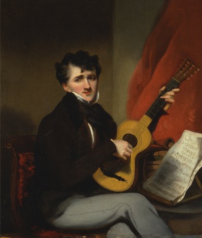 Retrato de un hombre tocando la guitarra de George Chinnery