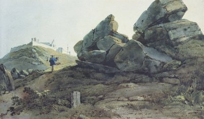 Rocas y un convento en la colina, China de George Chinnery