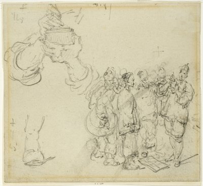 Lámina de Estudios: Manos y Grupo de Figuras Orientales de George Chinnery