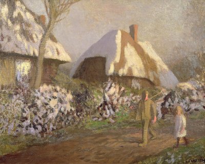 Cabañas en la tarde helada de George Clausen