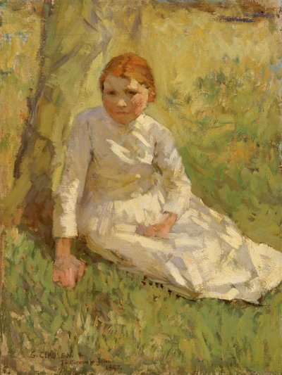 Niña en un campo de George Clausen