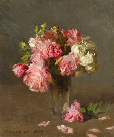 Rosas en un jarrón de George Clausen