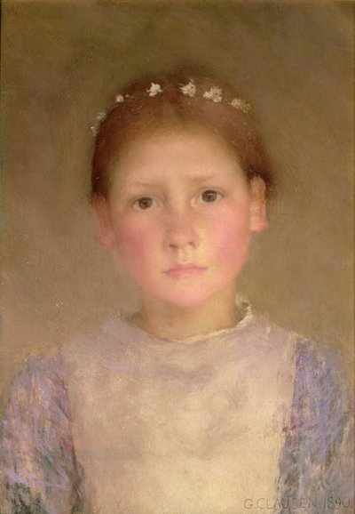 La corona de margaritas - Un estudio en luz baja, 1890 de George Clausen