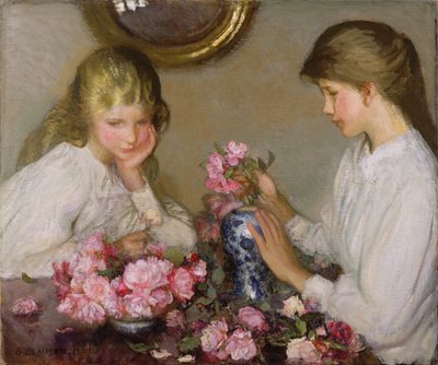Dos chicas arreglando ramos de George Clausen