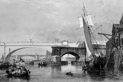 Parte de los puentes de Londres viejo y nuevo, 1832 de George Cooke