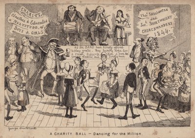 Un baile de caridad - bailando para el millón; caricatura de George Cruikshank