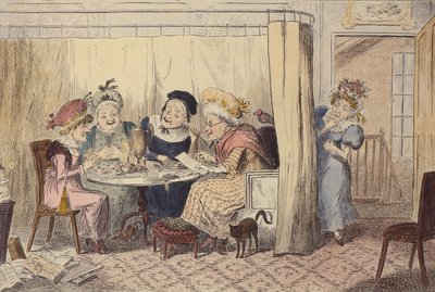 Un curioso grupo de elfos calumniadores o los oyentes rara vez escuchan cosas buenas sobre sí mismos, 1835 de George Cruikshank