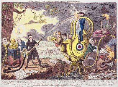 ¡Un luminario patriota que extingue el gas nocivo! 1817 de George Cruikshank