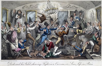 Una pelea en un sótano de la ciudad - en "Life in Paris" por David Carey, Londres de George Cruikshank