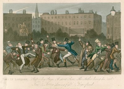Una pelea callejera - Tom y Jerry mostrando pelea y Logic en el suelo de George Cruikshank