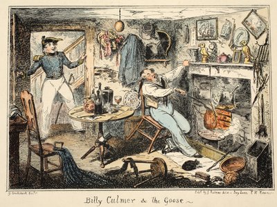 Billy Culmer y el ganso, de Greenwich Hospital, una serie de bocetos navales, descriptivos de la vida de un hombre de guerra, pub. 1826 de George Cruikshank