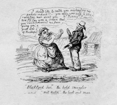 Black Eyed Sue la contrabandista audaz y Will Watch el vigía, 1829 de George Cruikshank