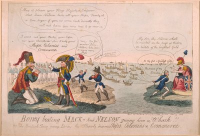 Boney golpeando a Mack - ¡Y Nelson dándole un golpe!, 1805 de George Cruikshank