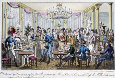 Café des Milles columnas - en "Life in Paris" por David Carey, Londres de George Cruikshank