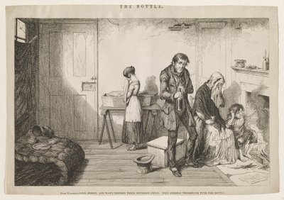 El frío, la miseria y la necesidad destruyen a su hijo menor: se consuelan con la botella. de George Cruikshank