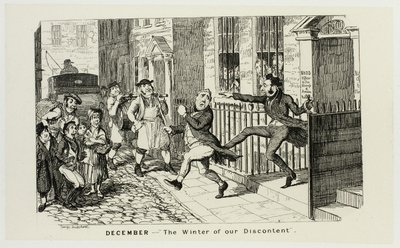 Diciembre - "El invierno de nuestro descontento" de los grabados en acero de George Cruikshank para The Comic Almanacks: 1835-1853 de George Cruikshank