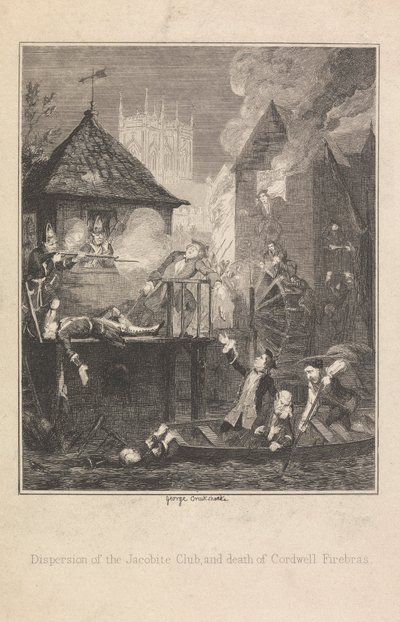 Dispersión del Club Jacobita y muerte de Cordwell Firebras de George Cruikshank