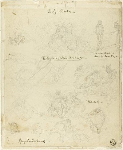 Primeros bocetos para Falstaff, Sueño de una noche de verano de George Cruikshank