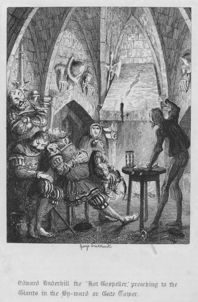 Edward Underhill el "Hot Gospeller," predicando a los Gigantes en la Torre de la Puerta de George Cruikshank