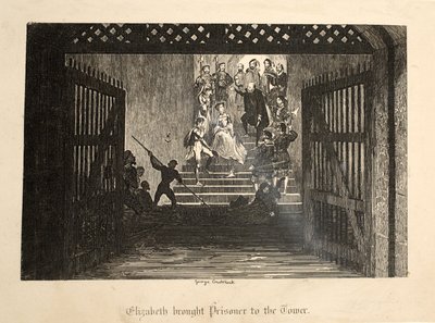 Elizabeth llevada prisionera a la Torre, de La Torre de Londres, pub. 1840 de George Cruikshank