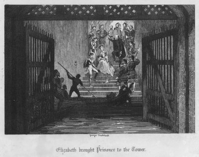 Elizabeth llevada prisionera a la Torre de George Cruikshank