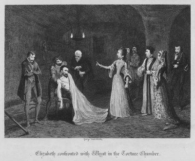 Isabel confrontada con Wyat en la Cámara de Tortura de George Cruikshank