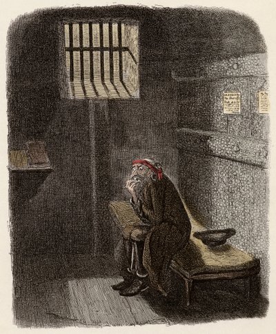 Fagin en su celda de sentencia de muerte - Ilustración para "Oliver Twist" de Charles Dickens de George Cruikshank