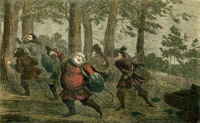 Falstaff suda hasta la muerte y engrasa la tierra magra mientras camina de George Cruikshank