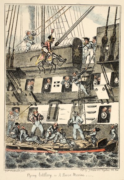Artillería Voladora o Un Marino a Caballo, de Greenwich Hospital, una Serie de Bocetos Navales, Descriptivos de la Vida de un Hombre de Guerra, pub. 1826 de George Cruikshank