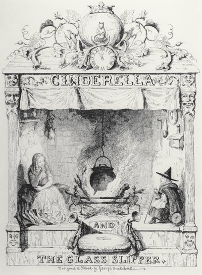 Frontispicio de Cenicienta y el zapato de cristal por Charles Perrault de George Cruikshank