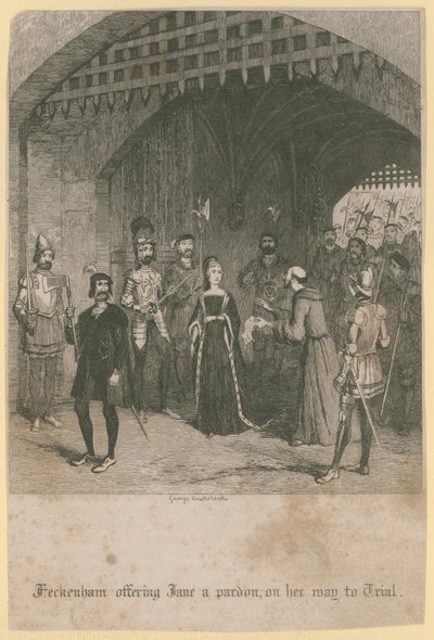 Heckenham ofreciendo a Jane un perdón de George Cruikshank