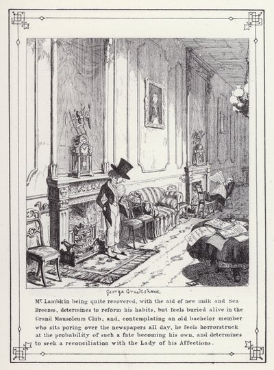 Ilustración para El Libro del Soltero, o El Progreso del Sr. Lambkin (Gent) de George Cruikshank
